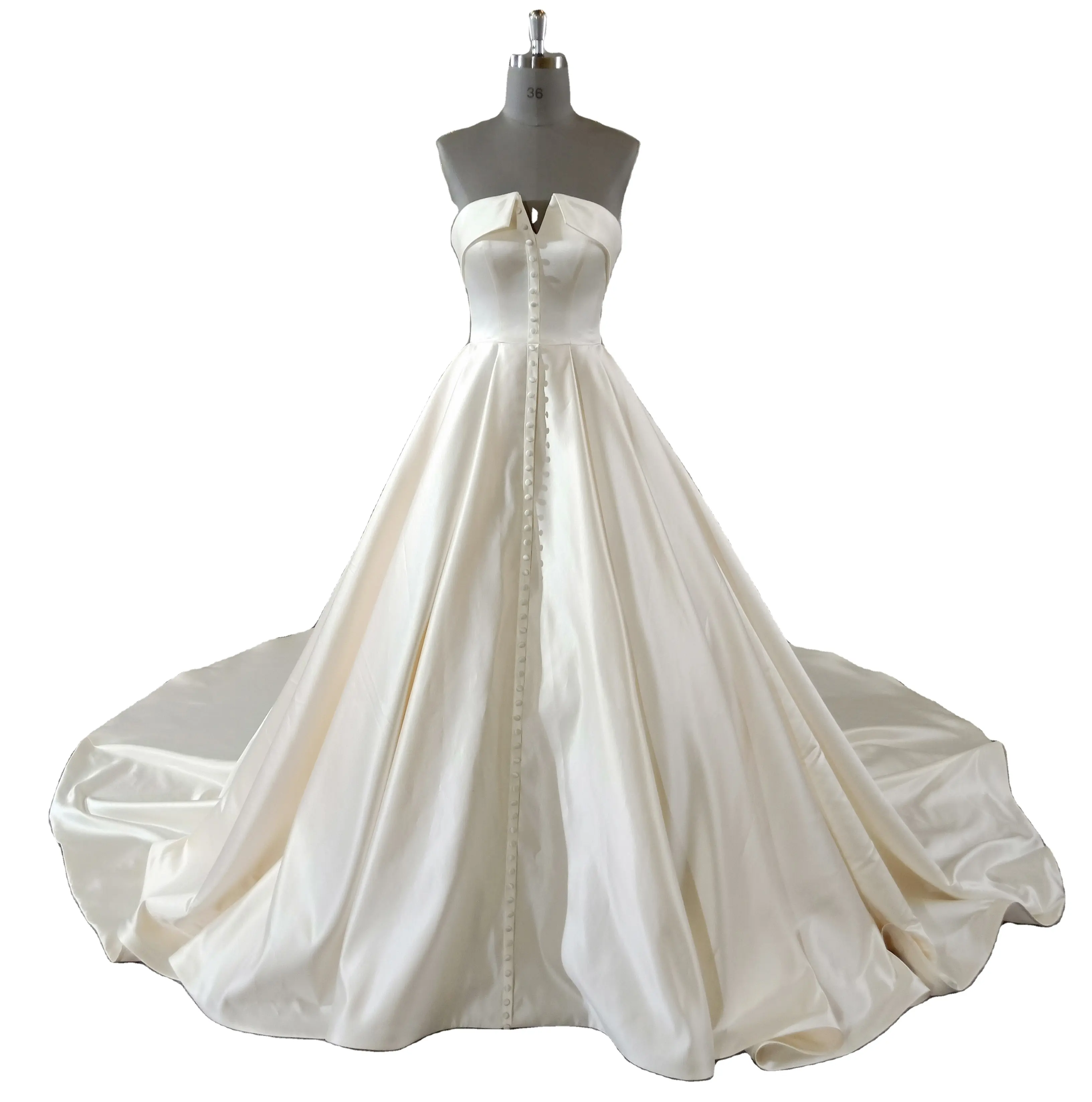 Gaun pernikahan satin bahu terbuka desain spesial kualitas tinggi untuk anak perempuan