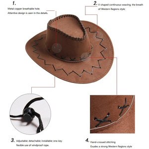 Sombrero Vaquero Occidental Barato <span class=keywords><strong>de</strong></span> Gamuza con Ala Ancha, Estilo Lujo Ligero, con Puntos, para Hombres y Mujeres, Ideal para Fiestas, Viajes al Aire Libre y Atuendos <span class=keywords><strong>de</strong></span> Escenario - Product Image 2