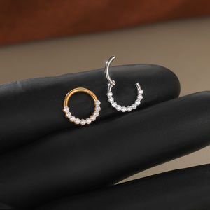Ciondolo in titanio con zircone chiaro anello a segmento incernierato in PVD placcato naso <span class=keywords><strong>Septem</strong></span> anello per il corpo Piercing gioielli - Product Image 6