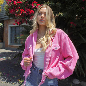 Giacca Oversize da Donna a Maniche Lunghe in Velluto a Coste Lavato <span class=keywords><strong>con</strong></span> <span class=keywords><strong>Frange</strong></span> - Product Image 3