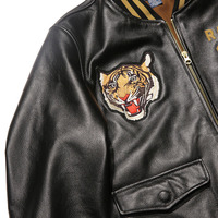 Uniforme de baseball personnalisé, manteaux décontractés en cuir véritable, veste en cuir de vachette brodée avec un tigre, vêtements pour hommes