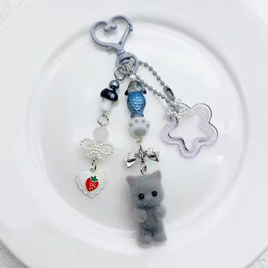 Wholesale Customized Cute Pink Keychain Fuzzy <b>Cat</b> Keychain Aesthetic Keyring Stylish Keychains Accessories - Product Image 6