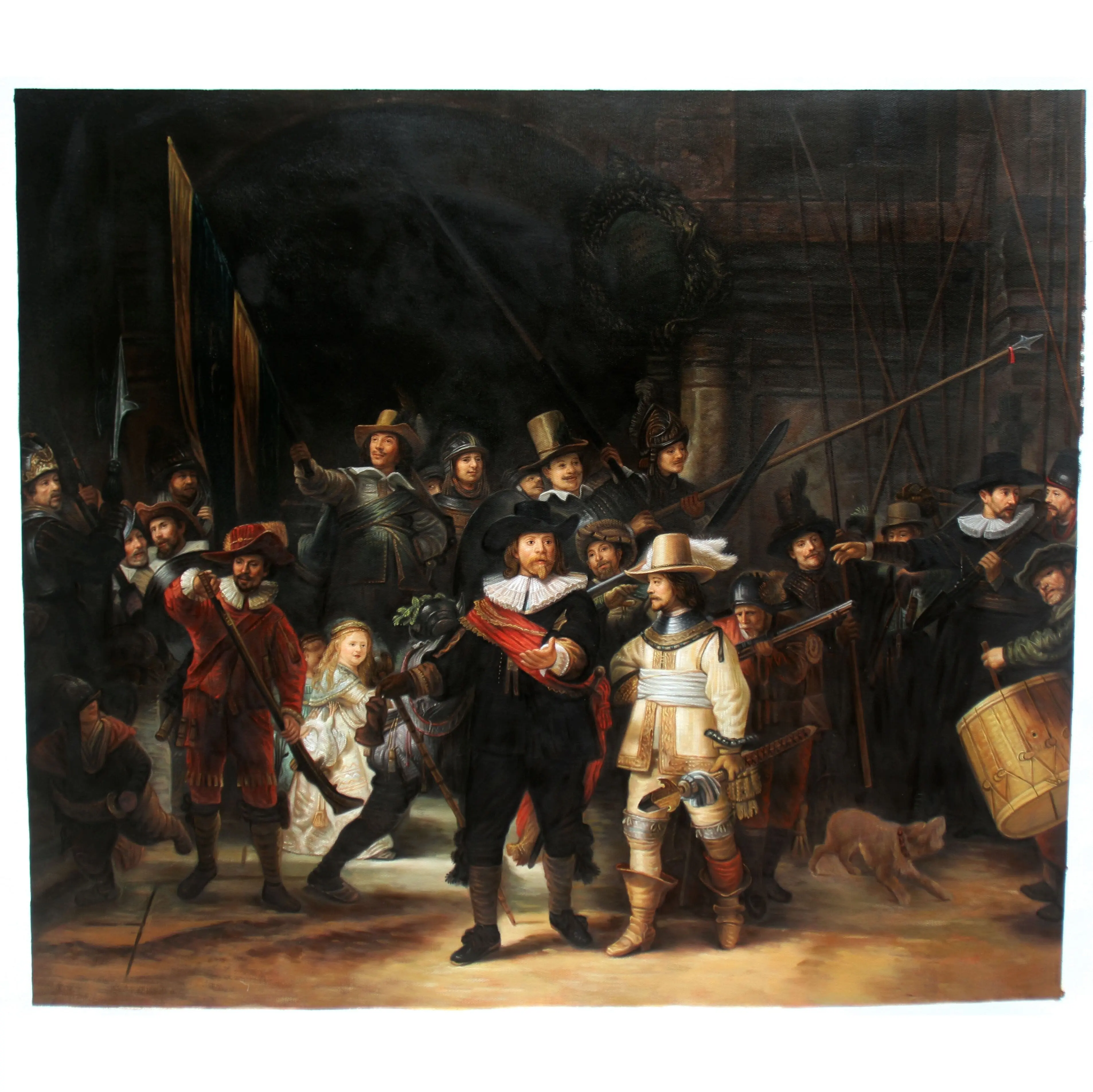 Night Watch Handmade Rembrandt's Largest and Most Famous Oil Painting Reproduction on Canvas for Home Wall Art Decor