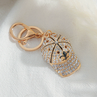 Porte-clés Mini Casquette de Baseball 3D Plaqué Or avec Strass Incrustés, Ornement de Casquette, Fermoir Mousqueton Métallique, Accessoire de Mode de Luxe