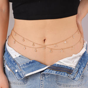 Cadena de cintura de doble capa con cristales dorados y borlas para mujer, joyería de aleación de zinc para la playa. - Product Image 2