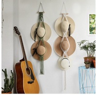 Articles de décoration intérieure en gros : Porte-chapeaux mural en macramé style bohème, support personnalisé pour chapeaux ronds