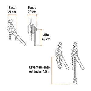 Truper 3 tonnellate di paranco a catena manuale Polipasto De Palanca con fune per costruzioni per uso domestico per uso domestico al dettaglio 1 unità in scatola - Product Image 2