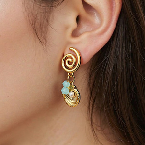 ต่างหูสแตนเลสทรงหยดน้ำประดับเปลือกหอยมุกสไตล์วินเทจเครื่องประดับแฟชั่นสำหรับผู้หญิง - Product Image 1