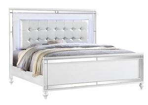 <b>Queen</b> <b>Size</b> Modern Adjustable LED Upholstered <b>Bed</b> with Oak Wood Frame in White Color Bedroom Furniture 5-Year Warranty - Product Image 2
