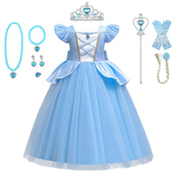Großhandel Blue Princess Kleider für Kinder Mädchen TV & Film Kostüme mit Halskette Set Mädchen Pailletten kleid