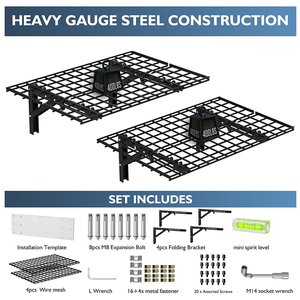 JH-Mech 2Pack 2x3FT Heavy Duty <strong>Folding</strong> Garage Wall <strong>Shelving</strong>,660Lbs Capacity Metal High Quality Steel Garage Wall Shelf - Product Image 3