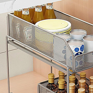 Custom 2 Tiers Slide Out Cabinet Drawer Over Sink Countertop Spice Kitchenware Organizer <b>Storage</b> Mesh Shelf <b>Rack</b> for <b>Kitchen</b> - Product Image 3