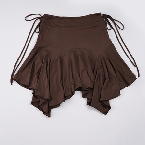 Sophisticated <b>Tie</b> Belt Asymmetrical Skirt Solid Color Elegant Female Skirt - Product Image 2
