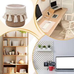Mini Cesta de Almacenamiento Boho, Organizador de Escritorio Tejido con <span class=keywords><strong>Cuerda</strong></span> de Algodón <span class=keywords><strong>para</strong></span> Brochas de Maquillaje, Contenedor de Artículos Diversos con Borlas de Macramé <span class=keywords><strong>para</strong></span> Sala de Estar - Product Image 5