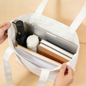 Eco Friendly Lightweight Reusable Grocery Shopping Natural Cotton Canvas <b>Tote</b> <b>Bag</b> with <b>Zipper</b> Closure and Long Handle for Women - Product Image 2