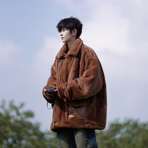 Chaqueta Bomber de Lana de Cordero con Cremallera para <span class=keywords><strong>Hombre</strong></span>, Estilo Urbano, Otoño-Invierno, <span class=keywords><strong>Terciopelo</strong></span> Grueso, Retro Americano, Resistente al Frío, Talla XS - Product Image 3