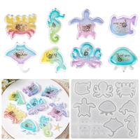 B63922 Moule en silicone animaux marins pour résine époxy, tortue, pieuvre, crabe, méduse, shaker à sable mouvant, outil de bricolage