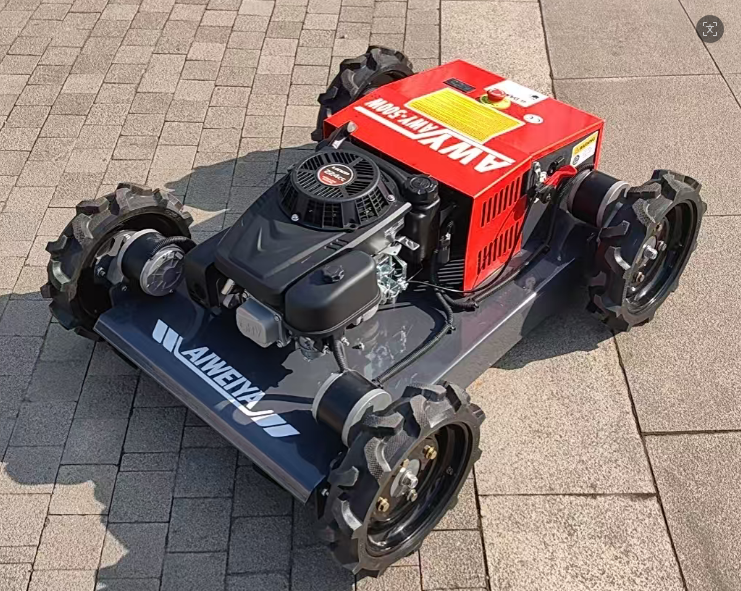 Remote-controlled wheeled lawn mower