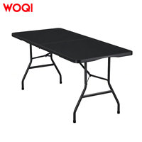 Table pliante WOQI, table en plastique robuste et portable, table utilitaire pour la salle à manger, intérieur/extérieur, pour le camping, le pique-nique et les fêtes, noire