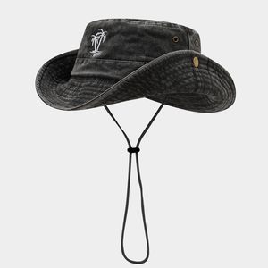 Yıkanmış Pamuklu Geniş Ağızlı Kova Şapka Özel Nakış Logolu UV Korumalı Açık Hava Balıkçılık Yürüyüş Safari Şapkası Rüzgar Geçirmez Çene Kayışı - Product Image 3