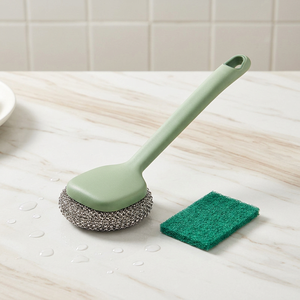 Brosse de nettoyage à long manche détachable pour vaisselle, éponge à récurer en acier pour casseroles, outil de nettoyage de cuisine - Product Image 6