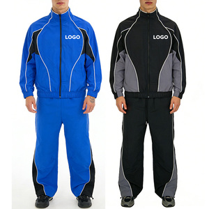 OEM Custom logo Reflective Jogging Nylon <strong>Tracksuit</strong> Mens Windbreaker <strong>Tracksuit</strong> Nylon Sets <strong>White</strong> Pipping Stripes for Men - Product Image 1