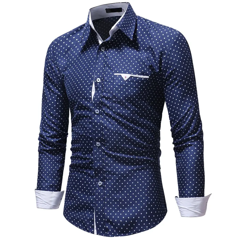 M-3XL Novo Dot-Print Camisa Casual de Negócios para o Verão Camisas De Manga Longa Os Homens Do Escritório blusa Regular roupas de Tamanho Grande
