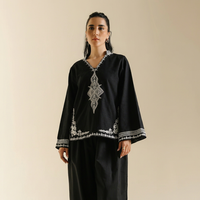 Kurta Salwar Kameez en coton noir brodé, longueur au sol, pour femmes, style traditionnel ample, tenue ethnique pour les fêtes, style Inde Pakistan