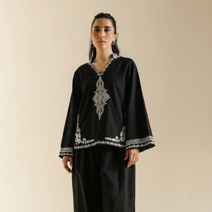 Kurta Salwar Kameez Larga de Algodón Negro Bordado para Mujer, Estilo Tradicional Holgado, Ropa Étnica para Fiestas, Estilo India Pakistán - Product Image 1