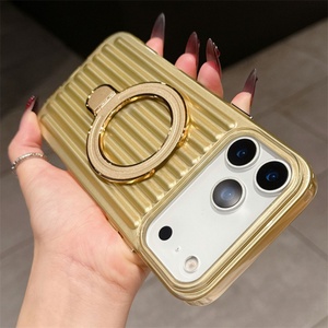 Funda de Lujo a Rayas con Anillo Magnético y Soporte Antigolpes para iPhone 11 12 13 14 15 16 17 Pro Max 17 Air - Product Image 5