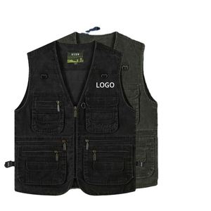 Chaleco de Trabajo de Alta Calidad 100% Algodón para Hombre, con Logotipo Personalizado, Cuello en V, Ecológico, Informal, con Múltiples Bolsillos, para Senderismo y Camping - Product Image 1