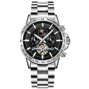 Luminous Mechanical Watches Automatic stainless steel Wristwatch Multi function 3time zone waterproof