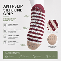 Chaussettes de Pilates antidérapantes personnalisées avec grip en silicone, design rayé rétro, marque privée OEM ODM
