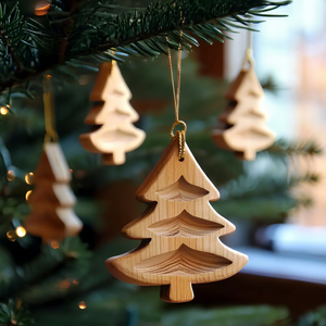 Wooden Handmade Christmas Tree <b>Ornament</b> Carved Holiday Pendant Eco-Friendly Decor Digital Printing for Party <b>Family</b> Reunions - Product Image 1
