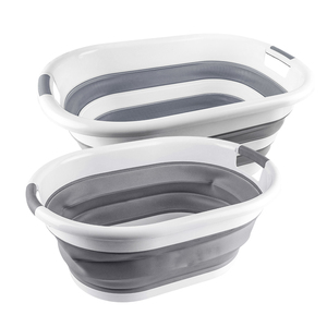 Lot de 2 bacs et seaux de bain pliables pour animaux de compagnie, gris, ovales, grands seaux de bain <span class=keywords><strong>20L</strong></span> 15L, seaux pliables en plastique et silicone - Product Image 1