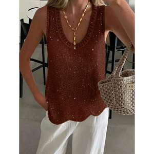 Gilet en maille sans manches doré métallisé, tailles XXS à M, haut de mode féminin - Product Image 1