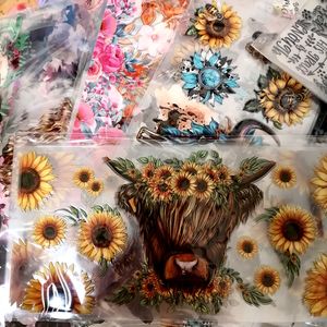 100 + impermeable personalizado caliente girasoles Highland Cow UV Wrap 16OZ UV Dtf pegatinas Floral vaca Libbey Cup UV Dtf Cup Wraps calcomanías - Product Image 1
