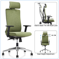 Chaise de bureau ergonomique moderne de luxe en maille avec cadre en plastique, coussin moelleux, dossier haut, bleue, réglable, en tissu, pour ordinateur et gaming