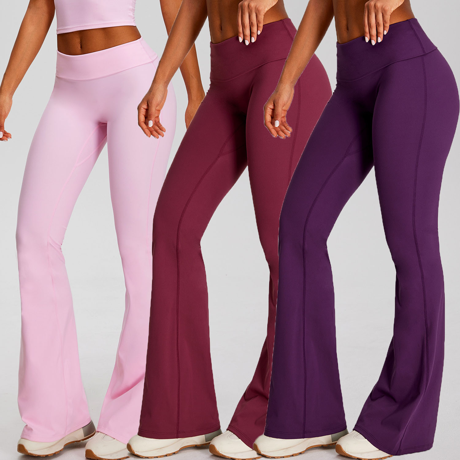 Nude Feeling Flare Leg Yoga Pants High Waist Butt Lifting Solid Four Way Stretch Women Gym Fitness Wear OEM ODM