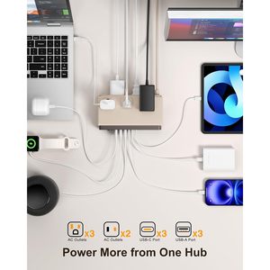 Nuevo Enchufe de Escritorio 2026 con 5 Tomas de Corriente, 3 Puertos USB A y 3 Puertos USB C, Color Beige, con Interruptor de Encendido/Apagado - Product Image 2