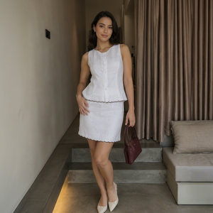 Exclusive Solid High Volume White Cotton Sleeveless <b>Short</b> <b>Top</b> <b>and</b> Casual Summer Woven Skirt Two Piece Breathable <b>Set</b> - Product Image 1