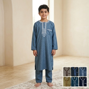 CCY Thobe d'été en coton et lin pour homme, style marocain, manches courtes, <span class=keywords><strong>Qamis</strong></span>, Robe de Ramadan, Boubou Homme, <span class=keywords><strong>Ensemble</strong></span> Thobe pour garçons - Product Image 1