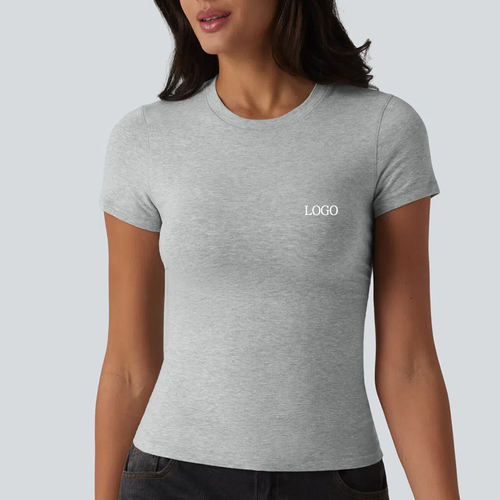 New Desgin 90%Cotton 10%Spandex Women Sportswear Custom Logo Crew Neck Slim Fit Fitness Shirt Short Sleeve Sweat Wicking Gym Tee