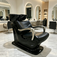 En gros, Fauteuil de lavage noir brillant avec bac intégré inclinable pour salon de coiffure, Mobilier de salon OEM