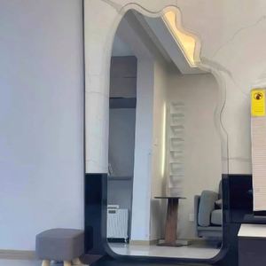 Productos de tendencia 2025, decoración nórdica, luz de lujo en forma de onda, espejo de suelo de cuerpo completo, decoración de pared, espejo Irregular, borde acrílico, espejo de tocador para el hogar, muebles de sala de estar personalizados - Product Image 1