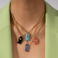 Qingyuan Collier pendentif poisson chrétien mignon avec zircon cubique glacé Pierre naturelle Turquoise Quartz Rose Style tendance