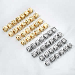 Titanium Steel Non-tarnish 8mm 26 Letter square Dice Embossed 14K Gold Plated Spacer Beads Handmade Beaded Bracelet Necklace <strong>Bag</strong> - Product Image 1
