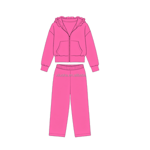 Completo Invernale per Ragazze in Tessuto Yoga, Giacca con Cappuccio e Bordo Arricciato, <span class=keywords><strong>Pantaloni</strong></span> Abbinati per Uso Quotidiano, Taglia e Colore Personalizzabili - Product Image 3