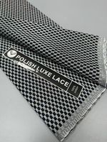 Tissu en dentelle polonaise de luxe 100% coton, broderie noire et argentée, pour vêtements africains pour hommes, 5 yards