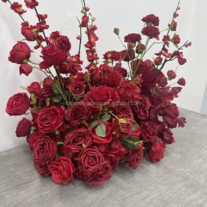 Arrangement floral de sol en rose <span class=keywords><strong>rouge</strong></span> artificielle personnalisée, boule de fleurs, centre de <span class=keywords><strong>table</strong></span> de fête de mariage avec <span class=keywords><strong>chemin</strong></span> de fleurs rouges - Product Image 2